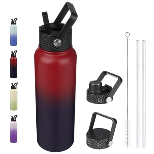 BJPKPK Insulated 64oz Water Bottles with Straw Lid & Paracord Handle, Thermos for Hot & Cold Liquid, Navy Blue — Charming Blue Red