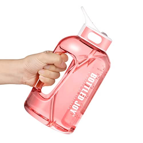 Jimacро 1 Gallon Water Bottle with Straw and Handle BPA-Free, Time Markings Tracker — Purple