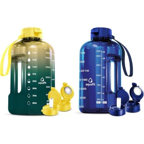 AQUAFIT 2 Pack - BPA Free 1 & 64 oz Water Bottles With Straw