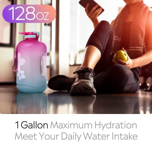TOBA Green Flower 1 Gallon BPA Free Motivational Water Bottle