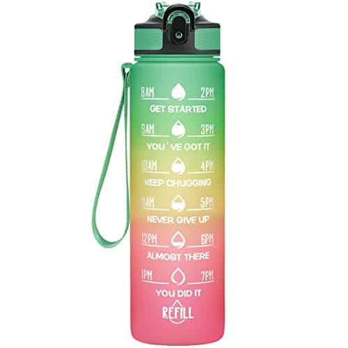 Hyeta 32 oz Motivational Water Bottle with Time Marker, Leakproof Fitness Bottle — Signal Lights