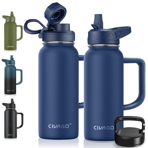 CIVAGO 64 oz Insulated Water Bottle with Straw & Handle, Black — .Navy Blue