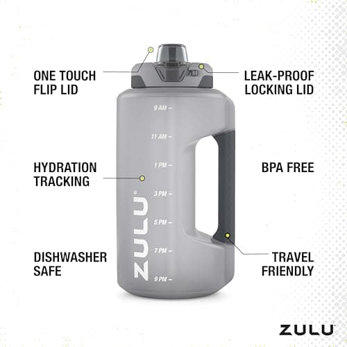 Large ZULU Water Bottle with Time Marker & Handle for All Day Hydration | Locking Leak-Proof Lid | BPA-Free | 64oz, 128oz | Gym, Camping, Workout, Outdoors