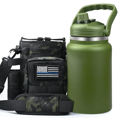 Military Style Insulated Stainless Steel 1 Gallon Water Bottle with Holder Bag
