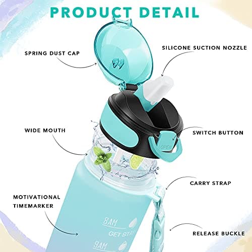 Enerbone 32 oz Motivational Drinking Water Bottle with Straw & Timer, Fitness Gym Outdoor