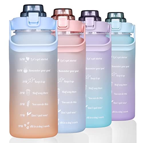 Motivational Straw Water Bottle, BPA Free, 64 Oz (Pink/Blue) — blue-orange