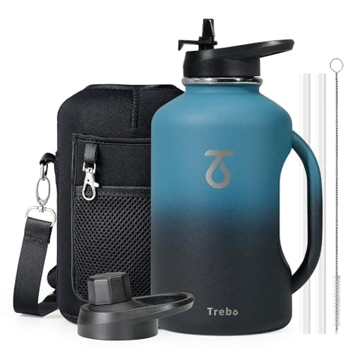 Trebo Double Wall Insulated 64oz Water Bottle with Straw Lid,Black — Indigo Black