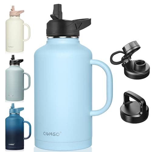 CIVAGO 64 oz Insulated Water Bottle with Straw & Handle, Black — Sky Blue