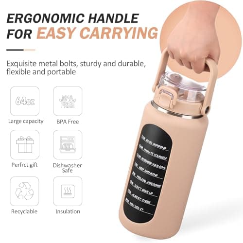 BLUEGO 64oz Insulated Straw Water Bottle, Leakproof Gym Bottle-Amber