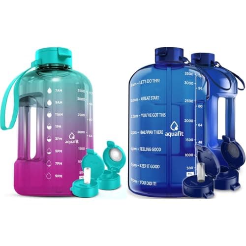 AQUAFIT 2 Pack 1 Gallon Water Bottles With Straw - BPA Free Gym Jug