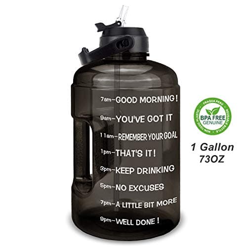 1 Gallon Water Bottle with Straw and Time Marker - Leak-Proof BPA Free Reusable Large Capacity Water Jug — QFA9 Black