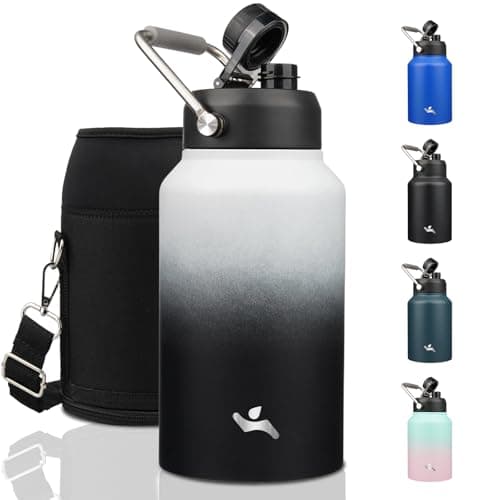 64 oz Insulated Double Wall Stainless Steel Water Bottle with Handle, Purple — Day Night