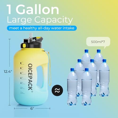128oz BPA Free Water Bottle with Straw & Time Marker (Yellow/Blue)