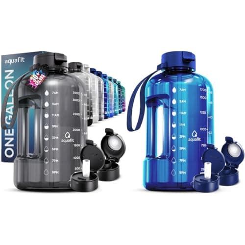 AQUAFIT 2-Pack Water Bottles, Half+1 Gallon, Time Markers, Straw & Chug Lid
