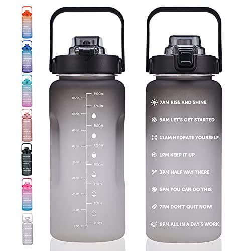 Large Motivational Water Bottle with Time Marker, Leakproof & BPA Free, 64oz-128oz — 64oz-Ombre: Day&Night