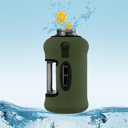 YOUCAN PLATO Large Gym Water Bottle for Man or Women - 74 oz Half Gallon Water Bottle with Sleeve - BPA Free, Leakproof, Black