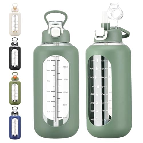 Large 64 oz Motivational Water Bottle with Straw & Time Marker — Olive