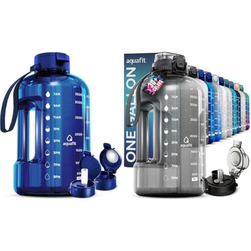 2-Pack AQUAFIT 1 Gallon Water Bottle With Time Marker - BPA Free Gym Water Bottle