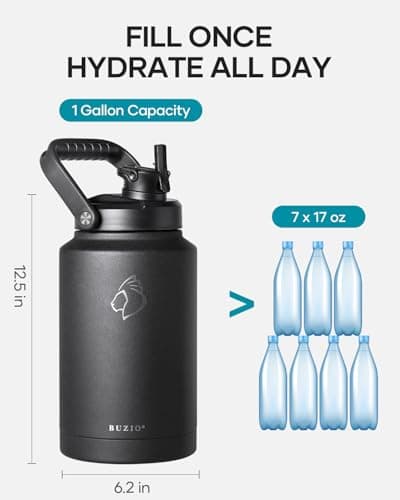 Buzio 128oz Insulated Water Bottle with Straw Lid & 2 Beer Cups, Black