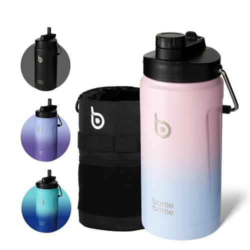 Insulated Water Bottle 64 oz Straw Dual-Use Lid Purple Pink Yellow — pink blue