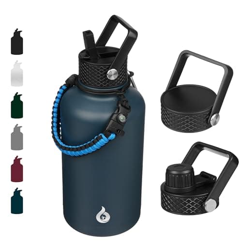 BJPKPK Insulated 64oz Water Bottles with Straw Lid & Paracord Handle, Thermos for Hot & Cold Liquid, Navy Blue