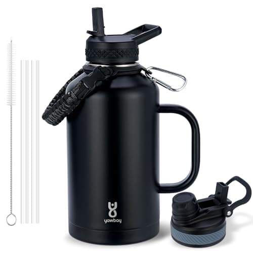 64 oz Insulated Water Bottle with Straw Lid & Handle, Perfect for Hiking & Sports — Black
