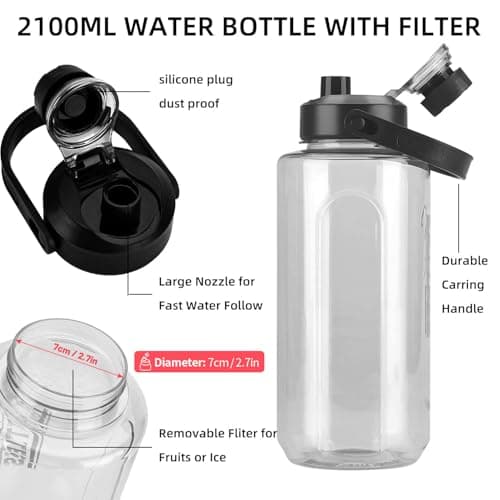 Grey BPA Free 64oz Leak Proof Water Bottle with Strainer for Gym and Outdoor Sports