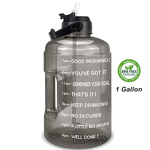 1 Gallon Water Bottle with Straw and Time Marker - Leak-Proof BPA Free Reusable Large Capacity Water Jug — QFB19 AGrey