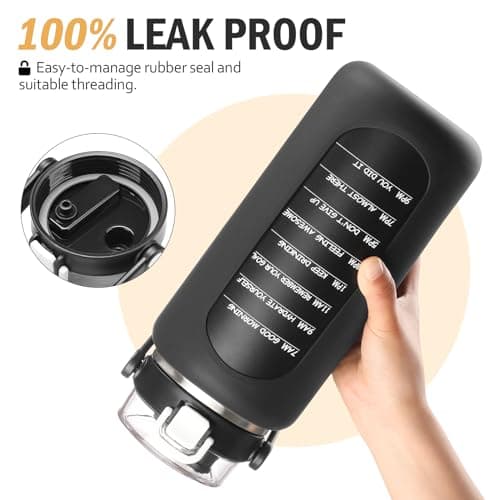 BLUEGO 64oz Insulated Water Bottle, Leakproof Straw Lid, Stainless Steel Gym Travel-Black