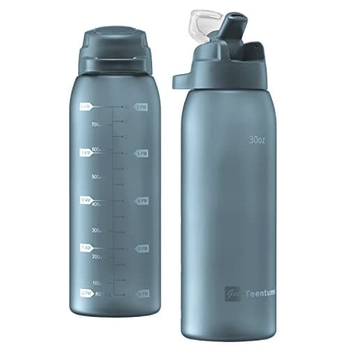 30oz Durable Time Marker Water Bottle for Gym Workouts and Travel — Straw Version Midnight Blue