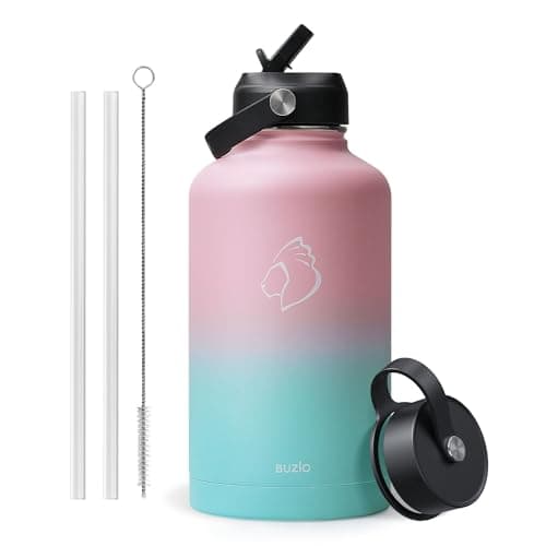 Buzio 1 Gallon Stainless Steel Water Jug, Black Keep Cold 48H & Hot 24H — Bubble Gum