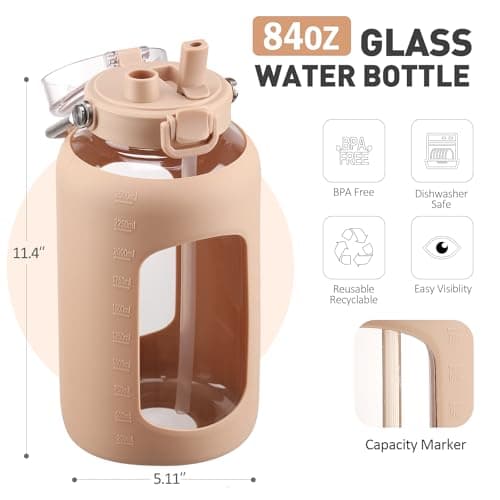Dark Blue 84oz Glass Water Bottle with Stainless Steel Handle
