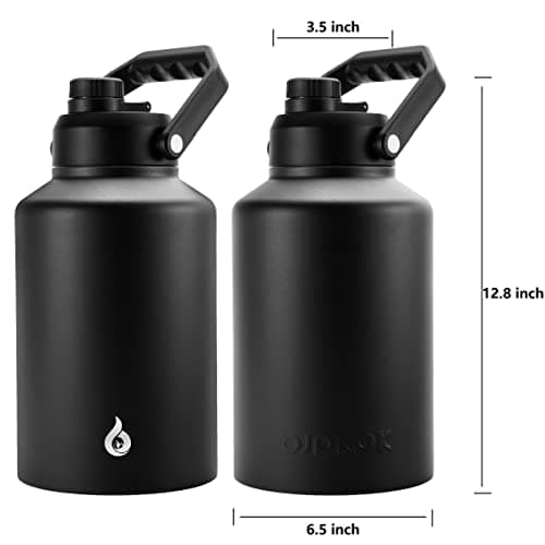 BJPKPK One Gallon Insulated Water Bottle, Stainless Steel Thermos, BPA Free, Ergonomic Handle, Anti-Slip Bottom, Black