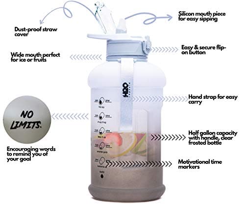 INSPO Half Gallon Water Bottle with Time Marker & Straw, BPA-Free Rocky Shore
