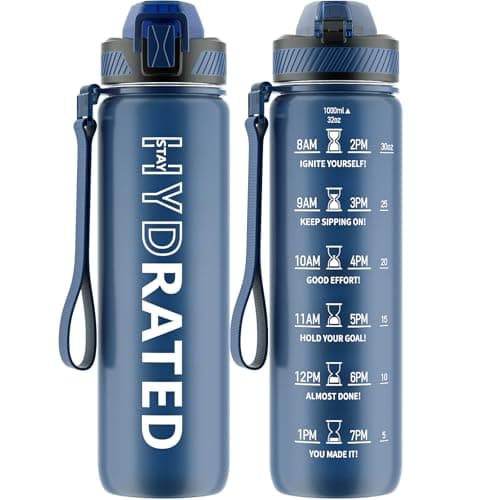 32oz Tritan BPA Free Water Bottle with Straw and Time Marker for Fitness — Midnight Blue