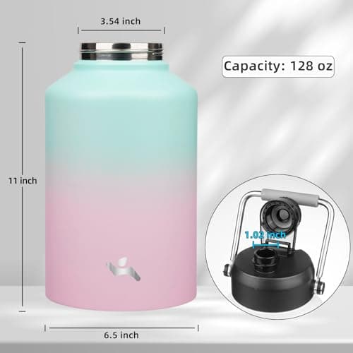 128 oz Insulated Stainless Steel Water Bottle with Handle and Pouch,Gum
