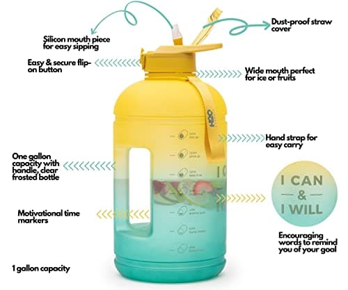 INSPO Gallon Water Bottle with Time Marker & Straw, BPA-Free & Leakproof