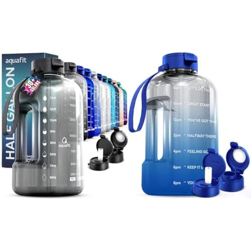 AQUAFIT 2 Pack: 1 Gallon Water Bottle with Time Marker + 64 oz Half Gallon Bottle