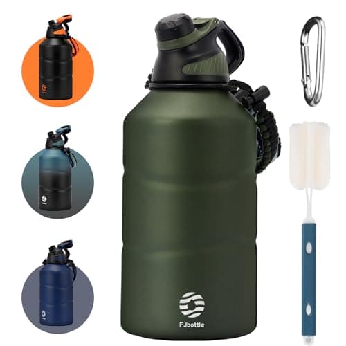 Stainless Steel Insulated Half Gallon Water Bottle, 64oz Magnetic Lid, Insulated Jug with Paracord Handle — Army Green