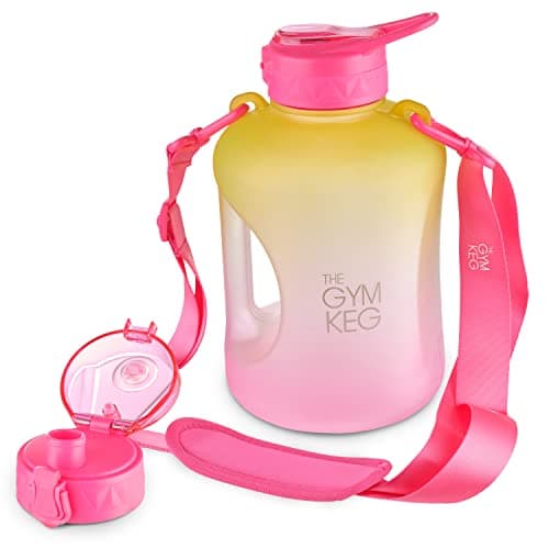 GYM KEG 1 Gallon Water Bottle, 128oz Sports Jug with Straw | BPA-Free, Leakproof, Motivational Time Markings