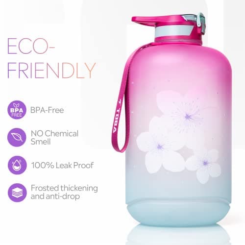 TOBA Green Flower 1 Gallon BPA Free Motivational Water Bottle