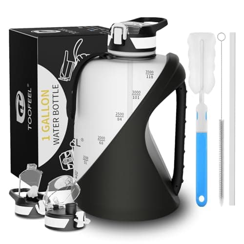 TOOFEEL 1 Gallon BPA Free Water Bottle with Straw & Chug Lid - Black — Black and White