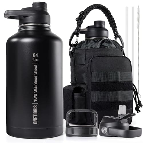 OneTigris 64 oz Insulated Stainless Steel Water Bottle with Straw & Paracord Handle — Black