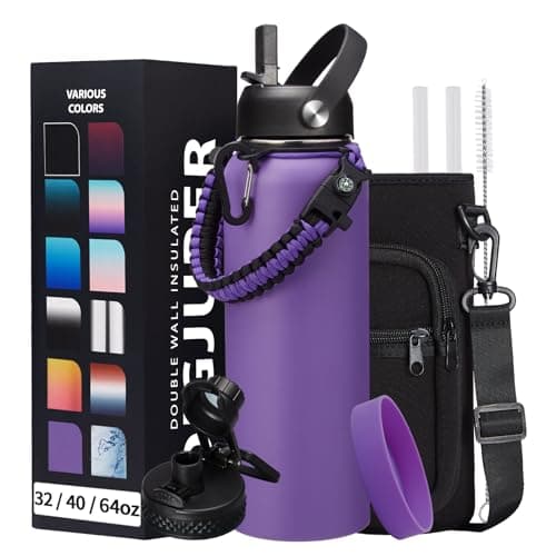1 Gallon Stainless Steel Insulated Water Bottle with Strap & Sleeve, Straw Lid & Boot Protection — Plum