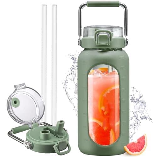 Motivational 64oz Glass Water Bottle with Straw and Stainless Handle — Oliver