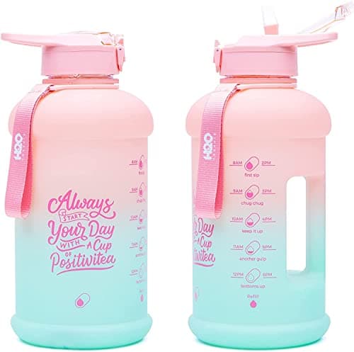 INSPO Gallon Water Bottle with Time Marker & Straw, Lotus Blossom — Lotus Blossom