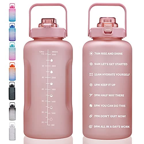 Large Motivational Water Bottle with Time Marker, Leakproof & BPA Free, 64oz-128oz — 128oz-Matte: Romantic