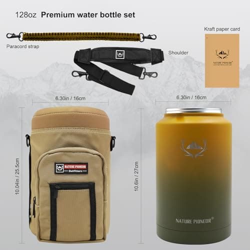 NATURE PIONEER 128 oz Insulated Stainless Steel Water Bottle with Holder