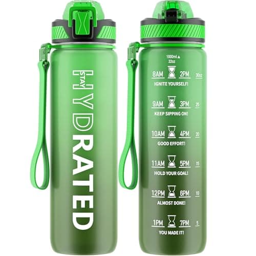 32oz Tritan BPA Free Water Bottle with Straw and Time Marker for Fitness — Grass Green