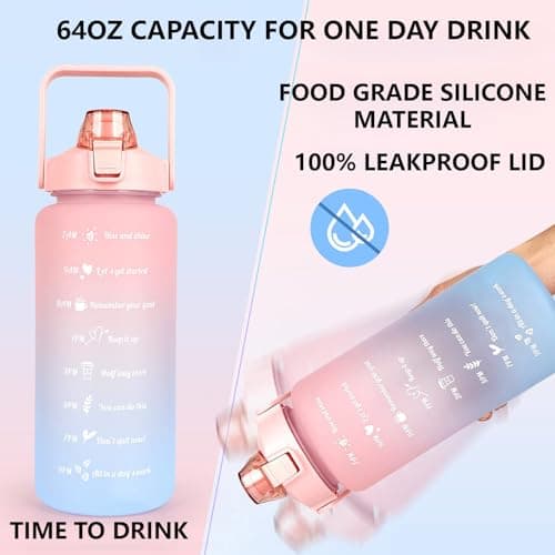 64 oz Leak-Proof Water Bottle with Time Marker & Straw Lid - Ideal for Hydration, Fitness, and Outdoor Activities